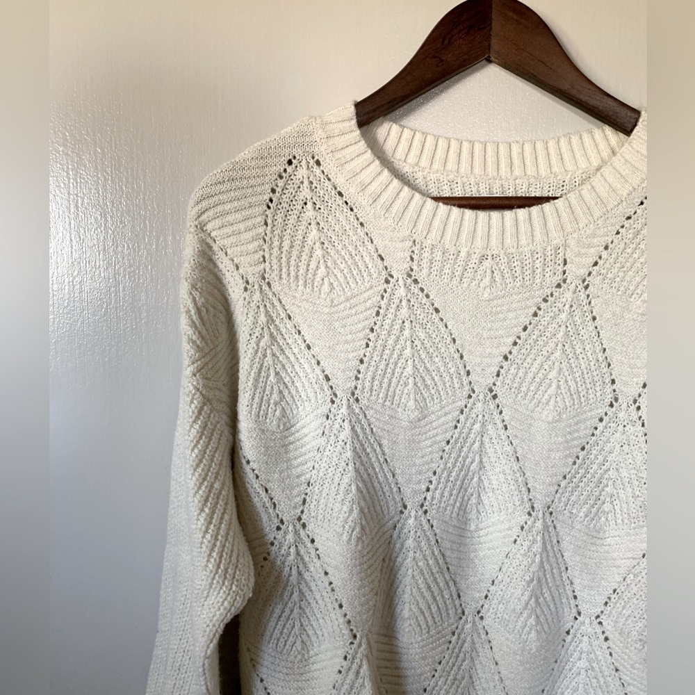 Sonoma Cream Open-Knit Diamond Pattern Sweater